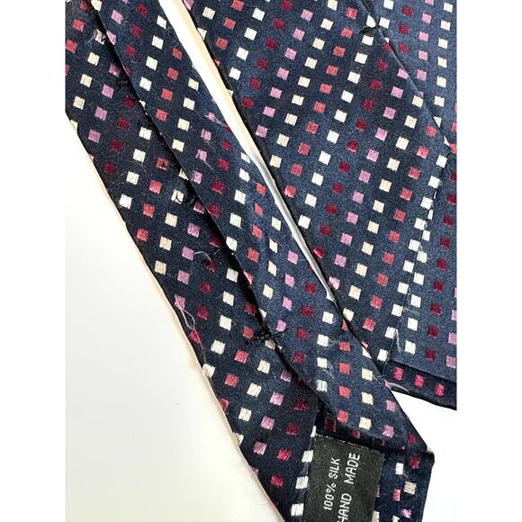 Beau Brummel Soho Silk Tie Navy Purple White Square Pattern Handmade Men’s - Picture 7 of 9